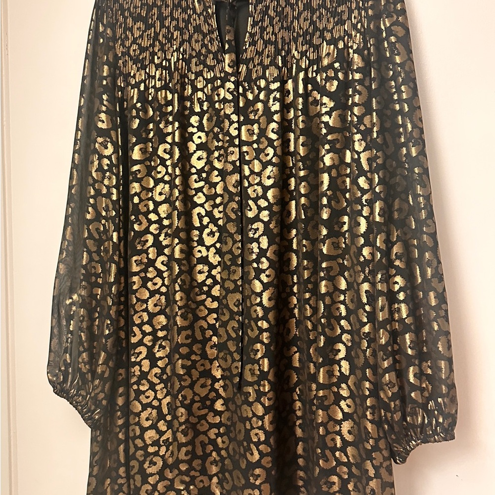 DKNY Gold and Black Animal Print Dress